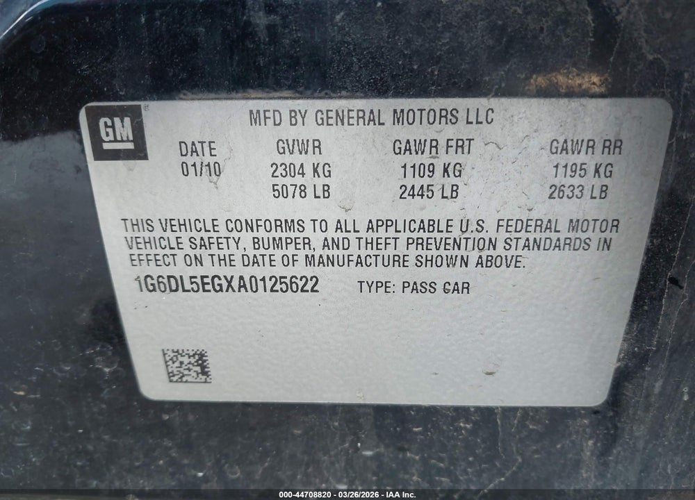 2010 CADILLAC CTS PERFORMANCE VIN: 1G6DL5EGXA0125622
