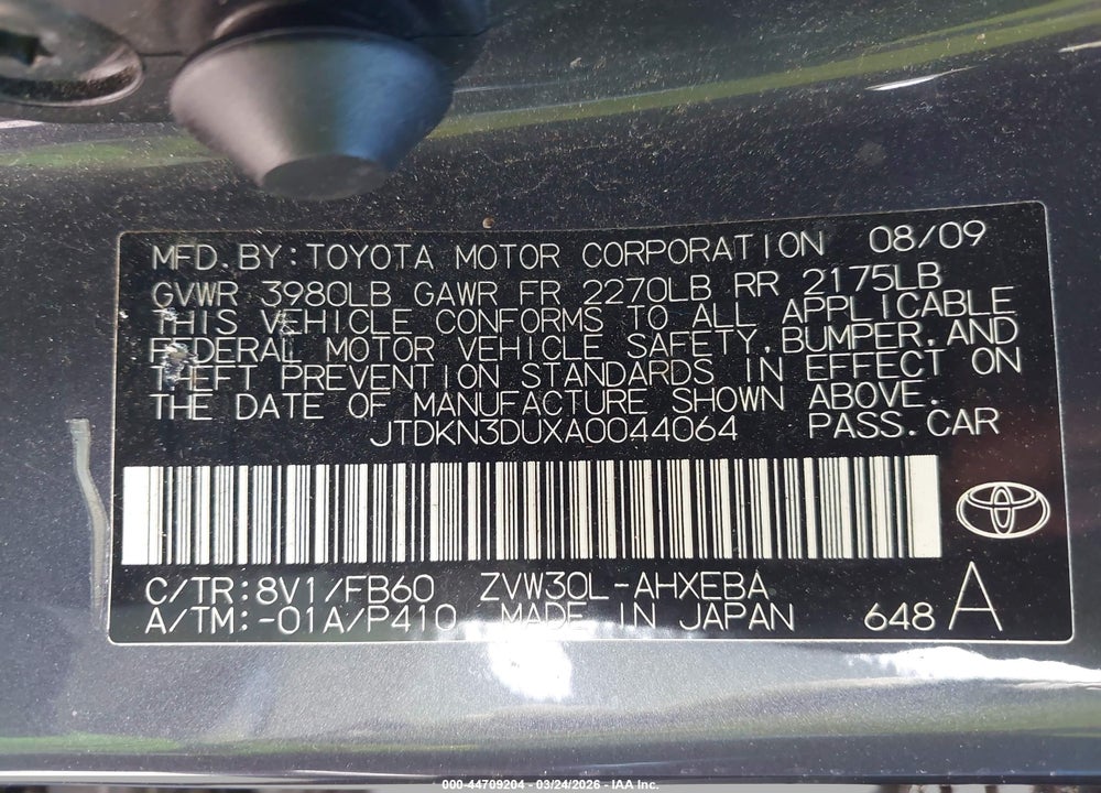 2010 TOYOTA PRIUS II VIN: JTDKN3DUXA0044064