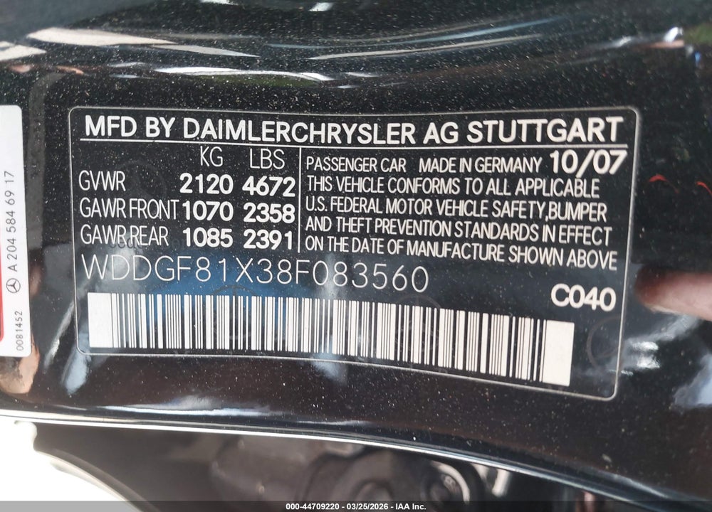 2008 MERCEDES-BENZ C 300 LUXURY 4MATIC/SPORT 4MATIC VIN: WDDGF81X38F083560