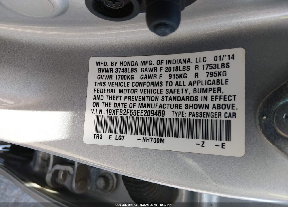 2014 HONDA CIVIC LX VIN: 19XFB2F55EE209459
