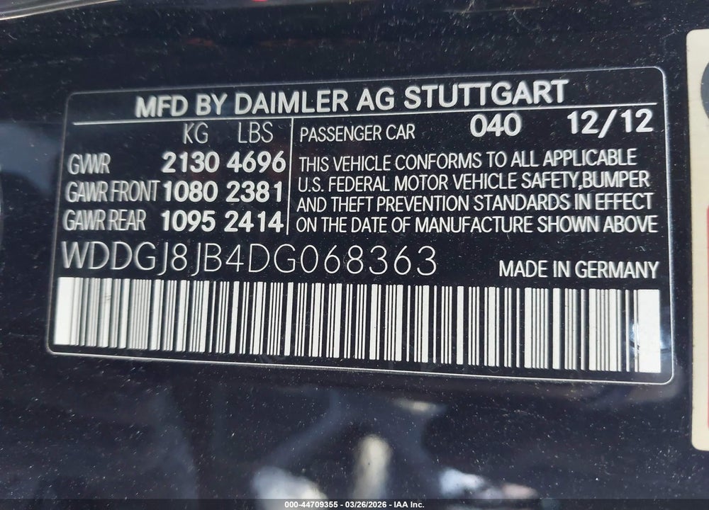 2013 MERCEDES-BENZ C 350 SPORT 4MATIC VIN: WDDGJ8JB4DG068363