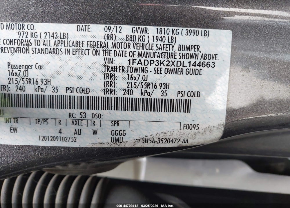 2013 FORD FOCUS SE VIN: 1FADP3K2XDL144663