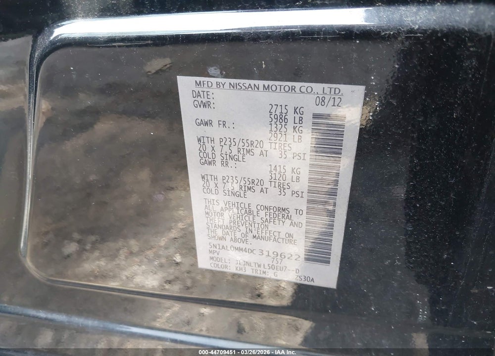 2013 INFINITI JX35 VIN: 5N1AL0MM4DC319622
