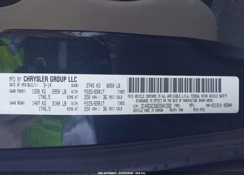2014 DODGE GRAND CARAVAN SXT/SXT 30TH ANNIVERSARY VIN: 2C4RDGCG8ER341592