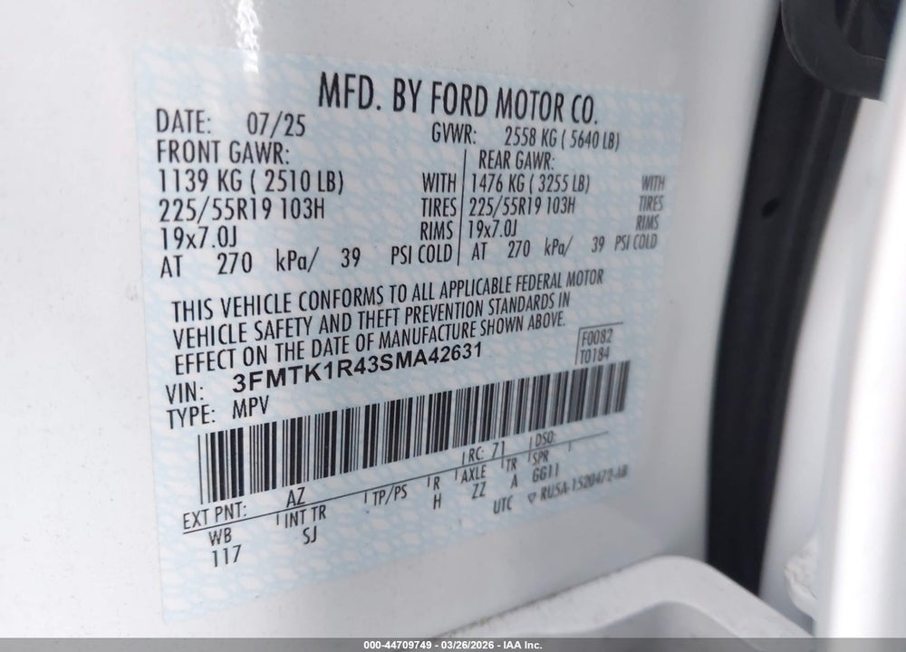 2025 FORD MUSTANG MACH-E SELECT VIN: 3FMTK1R43SMA42631
