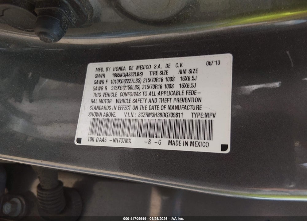 2013 HONDA CR-V LX VIN: 3CZRM3H39DG709811