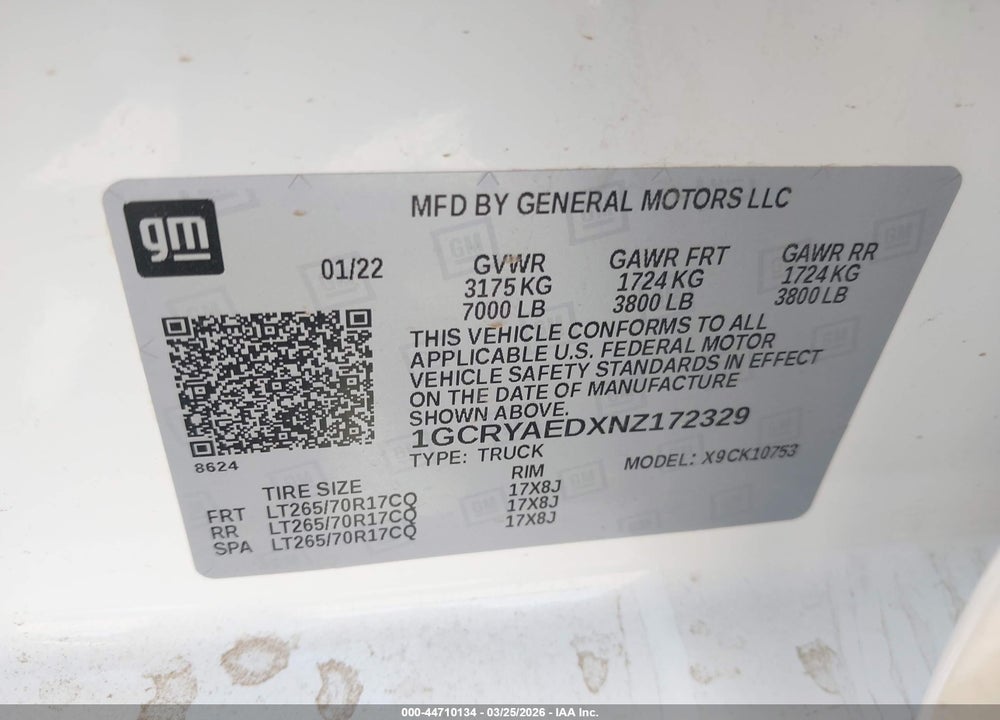 2022 CHEVROLET SILVERADO 1500 LTD 4WD  STANDARD BED WT VIN: 1GCRYAEDXNZ172329