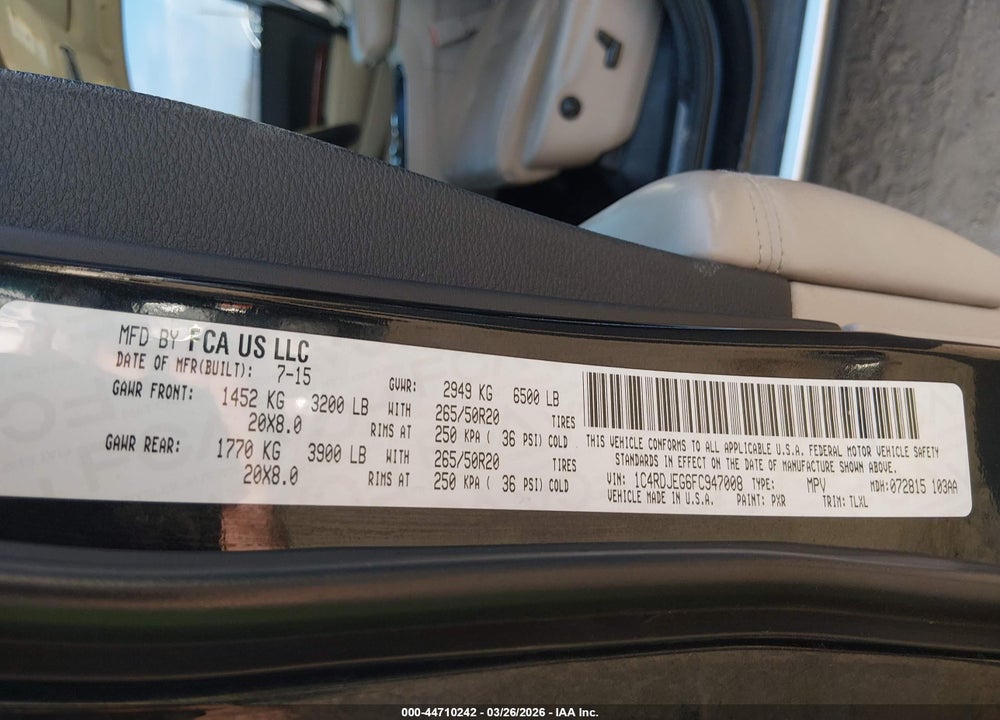 2015 DODGE DURANGO CITADEL VIN: 1C4RDJEG6FC947008
