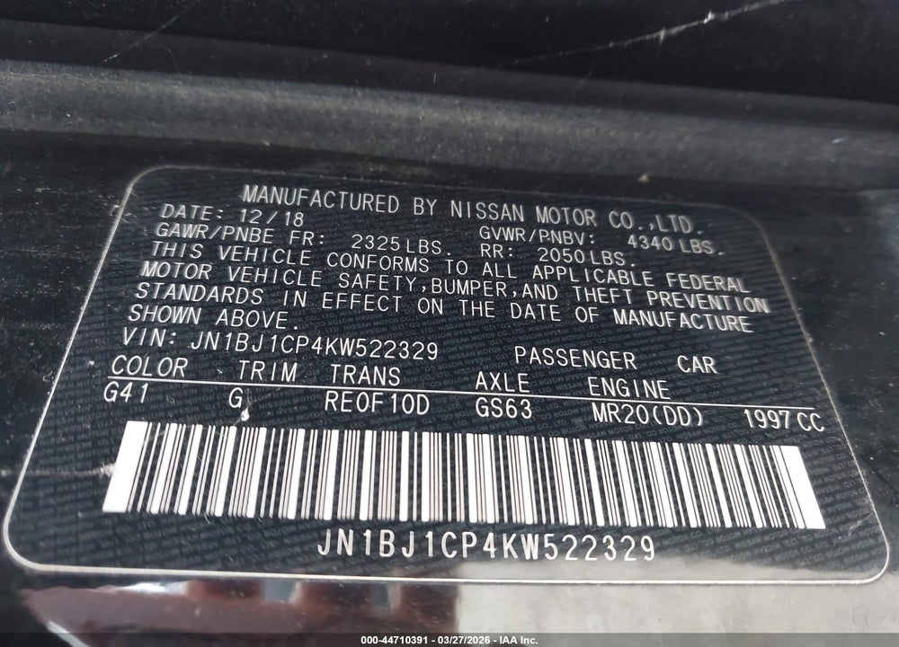 2019 NISSAN ROGUE SPORT S VIN: JN1BJ1CP4KW522329