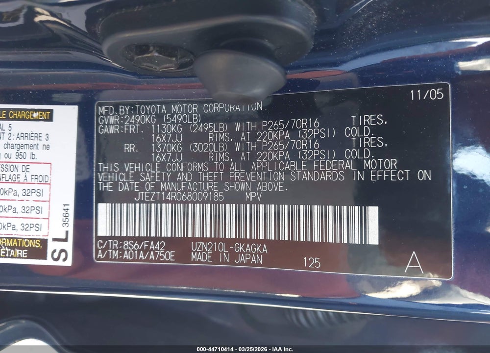 2006 TOYOTA 4RUNNER SR5 V8 VIN: JTEZT14R068009185