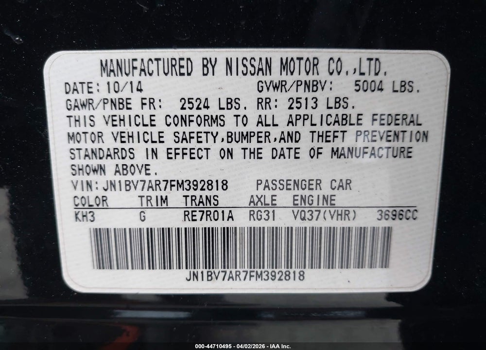 2015 INFINITI Q50 VIN: JN1BV7AR7FM392818