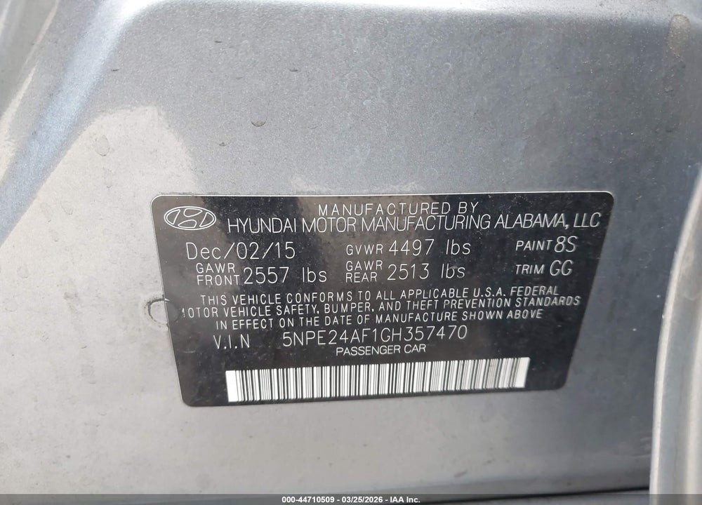 2016 HYUNDAI SONATA SE VIN: 5NPE24AF1GH357470