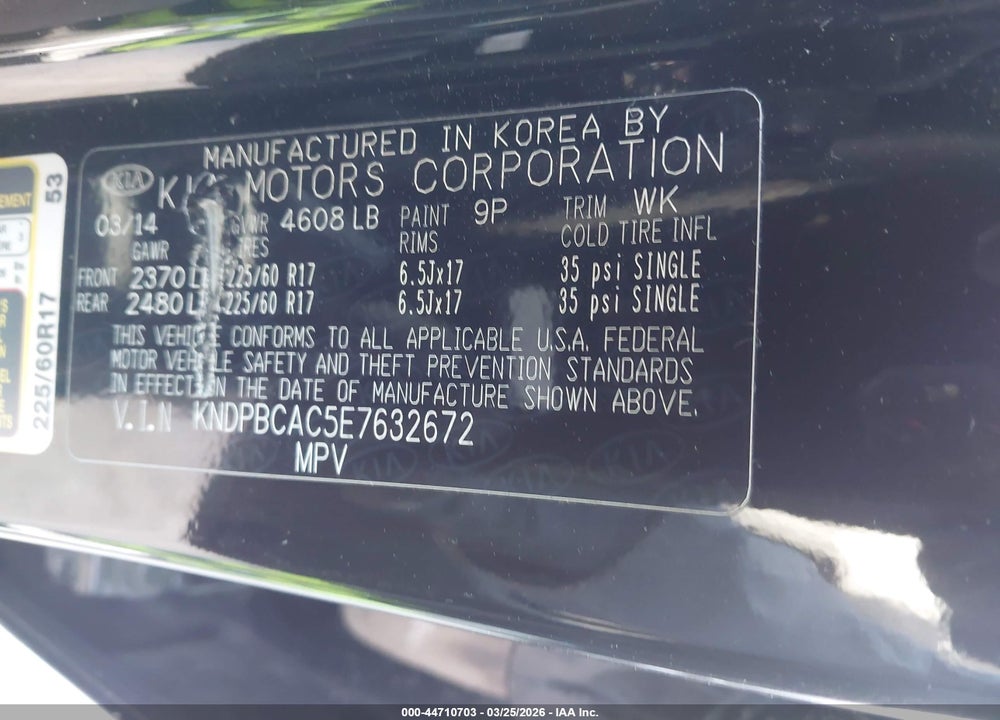 2014 KIA SPORTAGE LX VIN: KNDPBCAC5E7632672