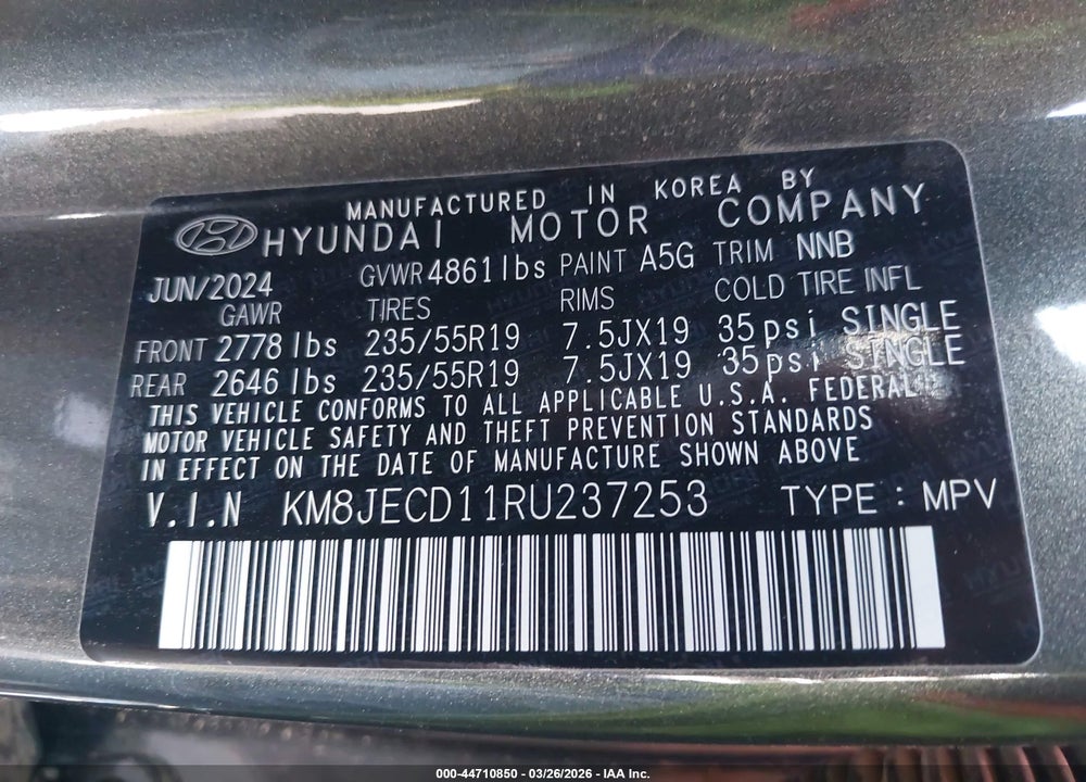 2024 HYUNDAI TUCSON HYBRID LIMITED VIN: KM8JECD11RU237253