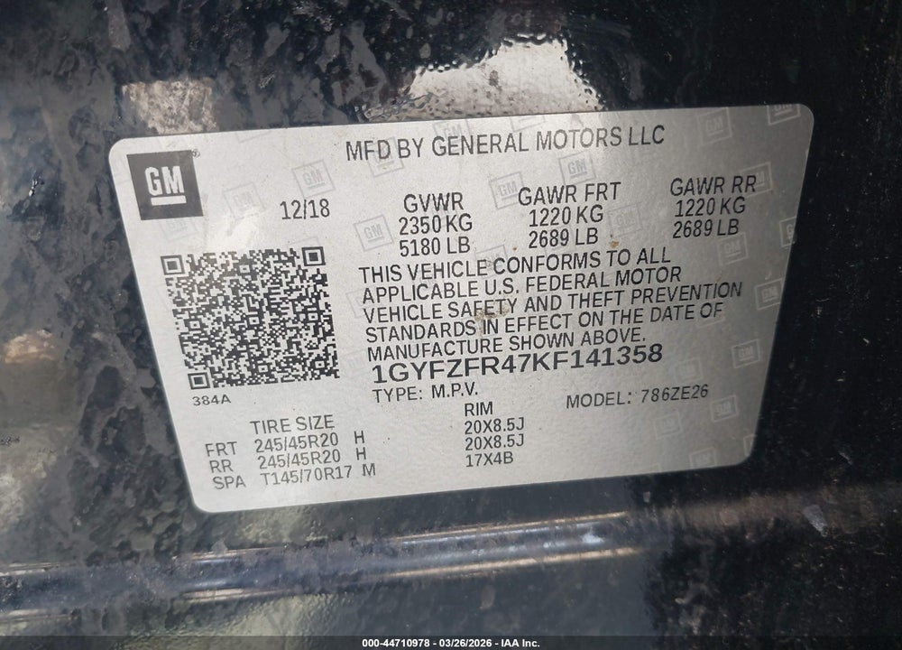 2019 CADILLAC XT4 SPORT VIN: 1GYFZFR47KF141358