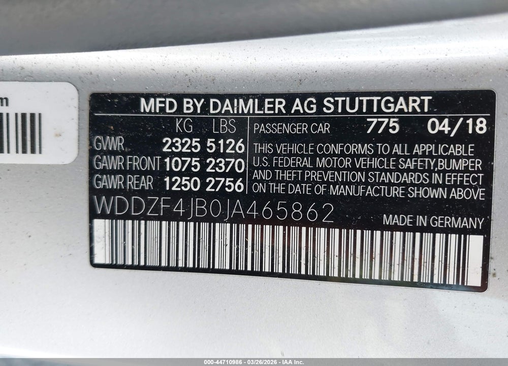2018 MERCEDES-BENZ E 300 VIN: WDDZF4JB0JA465862
