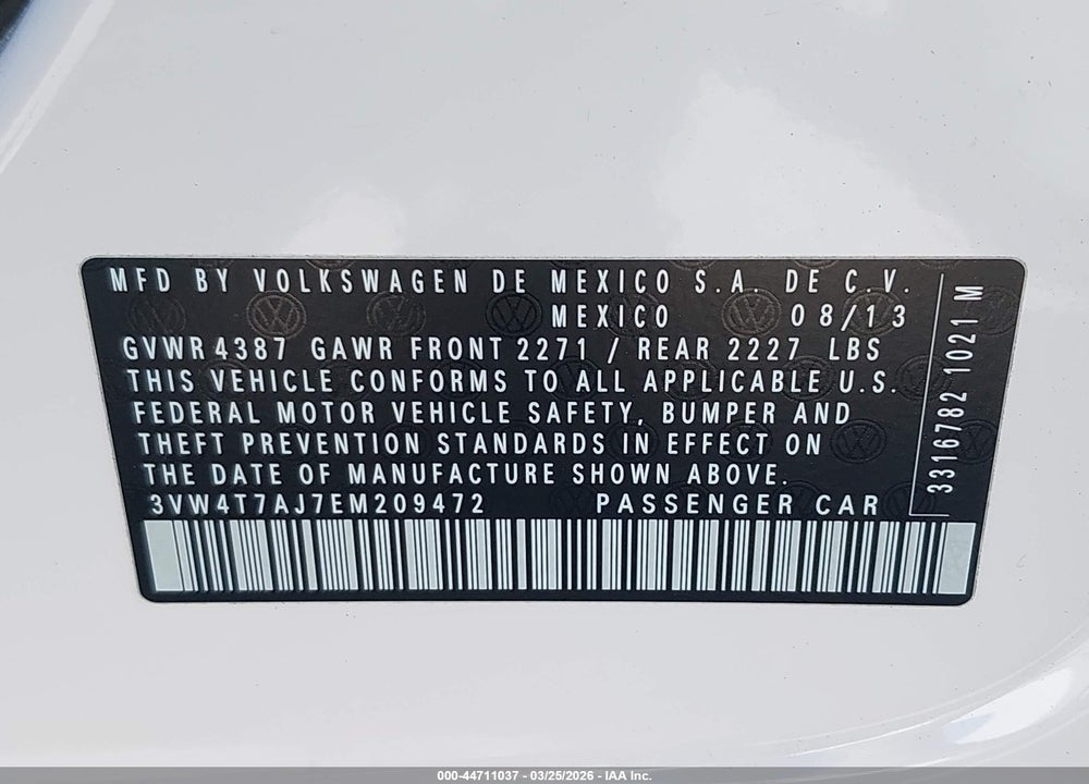 2014 VOLKSWAGEN JETTA GLI/GLI AUTOBAHN/GLI AUTOBAHN W/NAV/GLI EDITION 30/GLI EDITION 30 W/NAV VIN: 3VW4T7AJ7EM209472