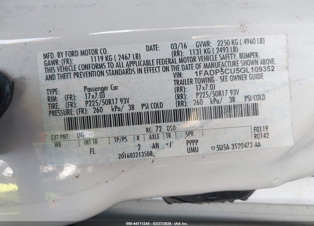 2016 FORD C-MAX ENERGI SEL VIN: 1FADP5CU5GL109352