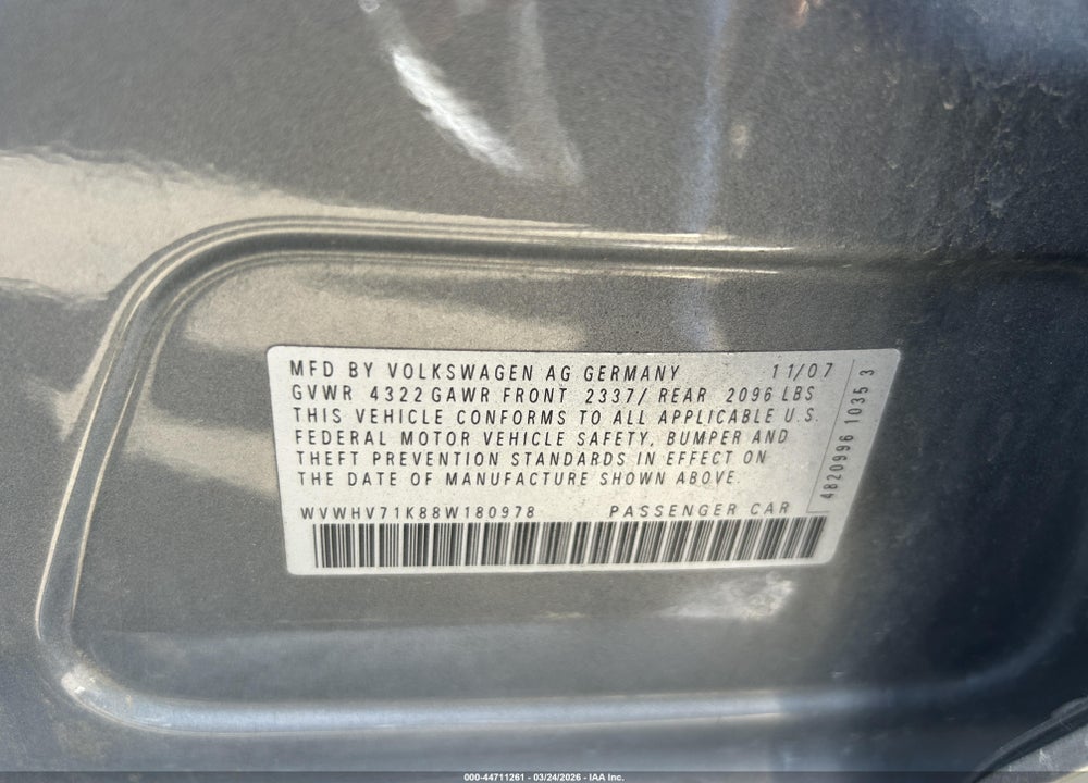 2008 VOLKSWAGEN GTI 4-DOOR VIN: WVWHV71K88W180978