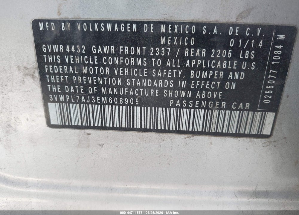 2014 VOLKSWAGEN JETTA SPORTWAGEN 2.0L TDI VIN: 3VWPL7AJ3EM608909