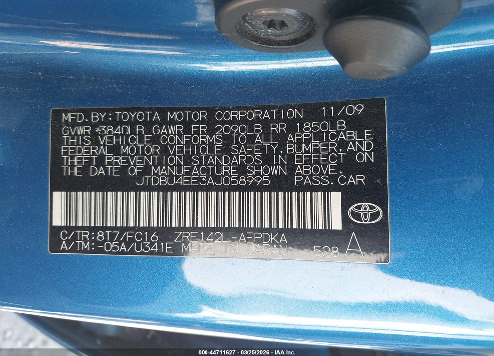 2010 TOYOTA COROLLA LE VIN: JTDBU4EE3AJ058995