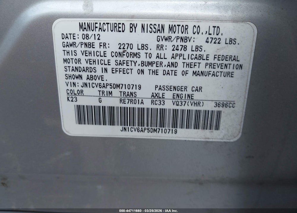 2013 INFINITI G37 JOURNEY VIN: JN1CV6AP5DM710719