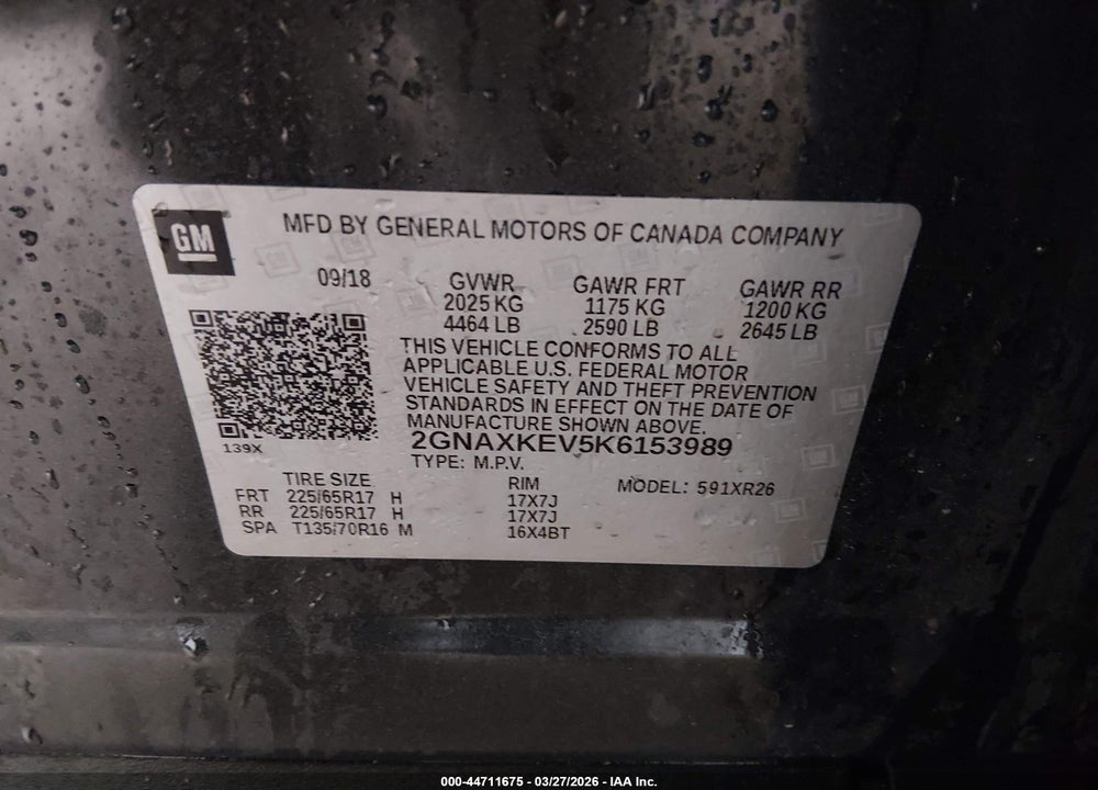 2019 CHEVROLET EQUINOX LT VIN: 2GNAXKEV5K6153989