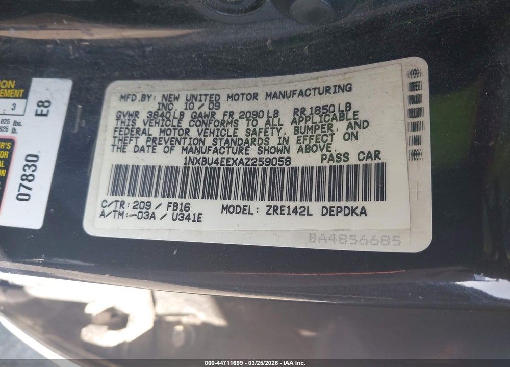 2010 TOYOTA COROLLA VIN: 1NXBU4EEXAZ259058