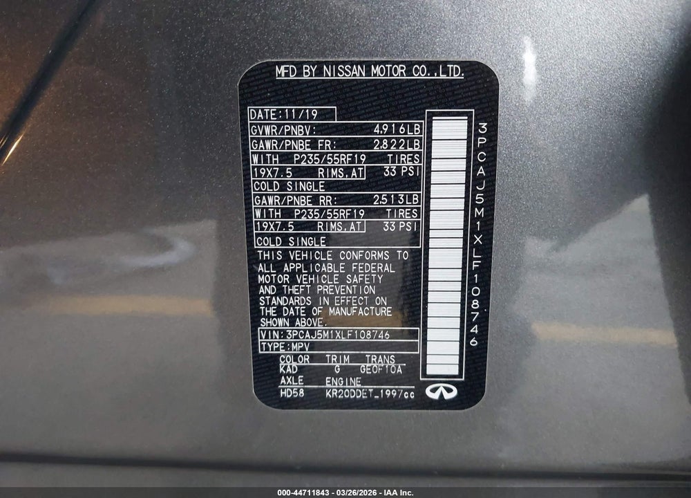 2020 INFINITI QX50 LUXE VIN: 3PCAJ5M1XLF108746