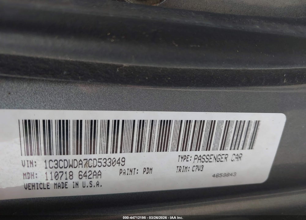 2012 DODGE CALIBER SXT VIN: 1C3CDWDA7CD533049