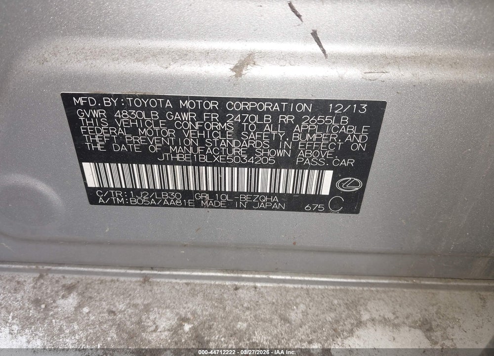 2014 LEXUS GS 350 VIN: JTHBE1BLXE5034205