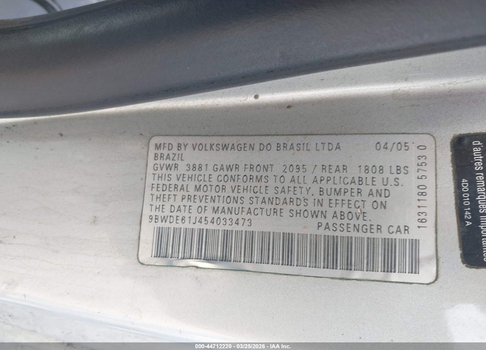 2005 VOLKSWAGEN GTI 1.8T VIN: 9BWDE61J454033473