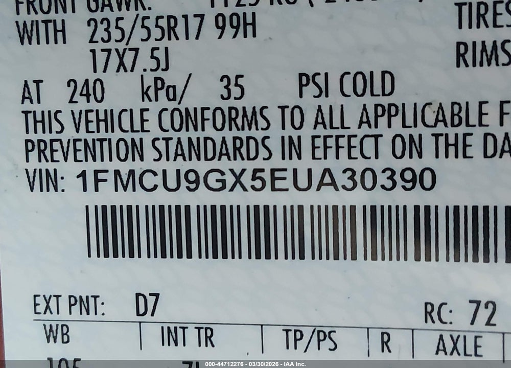2014 FORD ESCAPE SE VIN: 1FMCU9GX5EUA30390