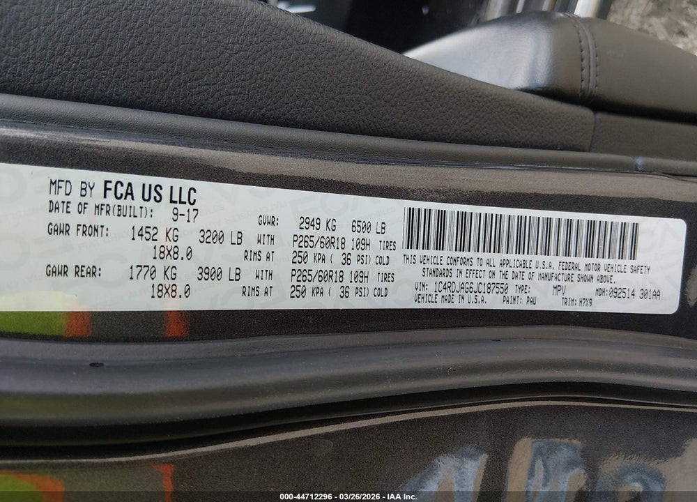 2018 DODGE DURANGO SXT AWD VIN: 1C4RDJAG6JC187550