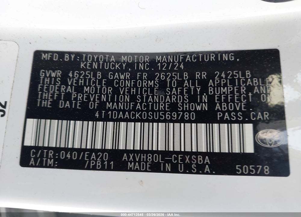 2025 TOYOTA CAMRY SE VIN: 4T1DAACK0SU569780
