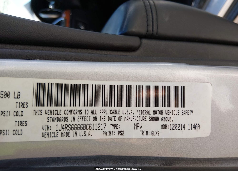 2011 JEEP GRAND CHEROKEE OVERLAND VIN: 1J4RS6GG6BC611217
