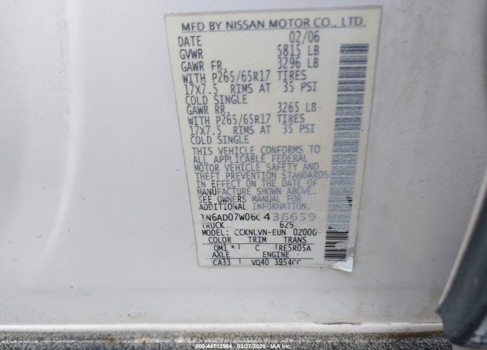 2006 NISSAN FRONTIER LE VIN: 1N6AD07W06C436659