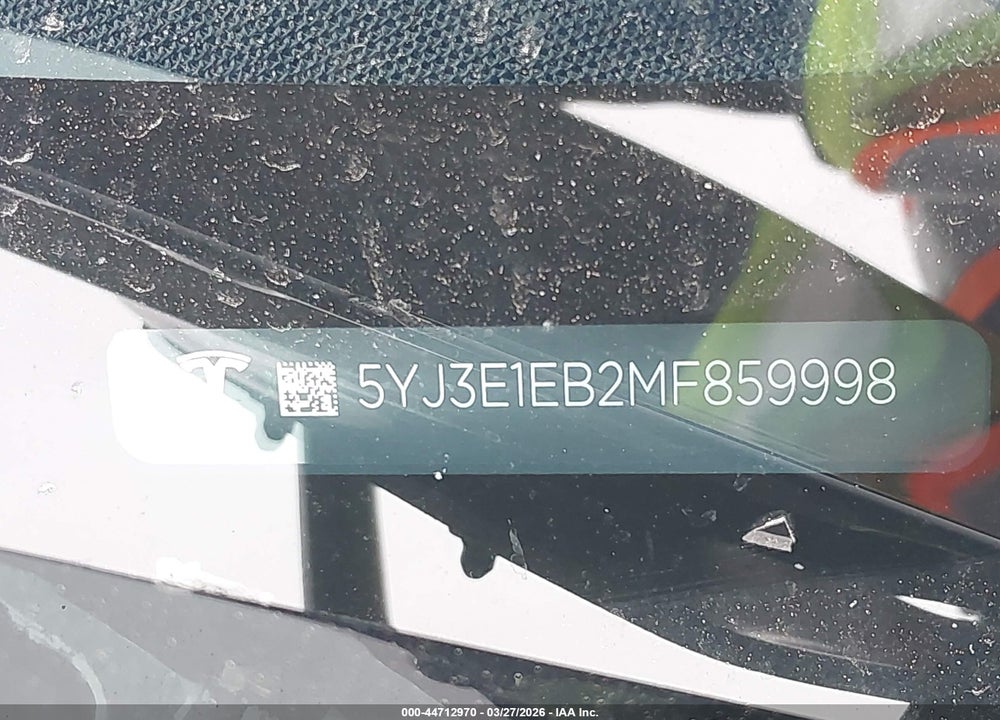 2021 TESLA MODEL 3 LONG RANGE DUAL MOTOR ALL-WHEEL DRIVE VIN: 5YJ3E1EB2MF859998