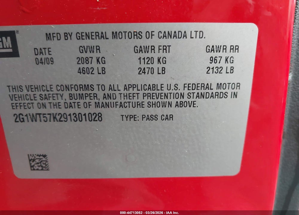 2009 CHEVROLET IMPALA LT VIN: 2G1WT57K291301028
