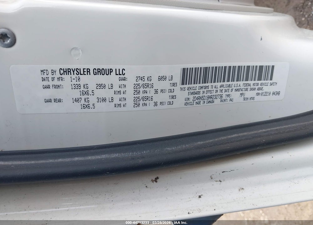 2010 DODGE GRAND CARAVAN SXT VIN: 2D4RN5D18AR232736