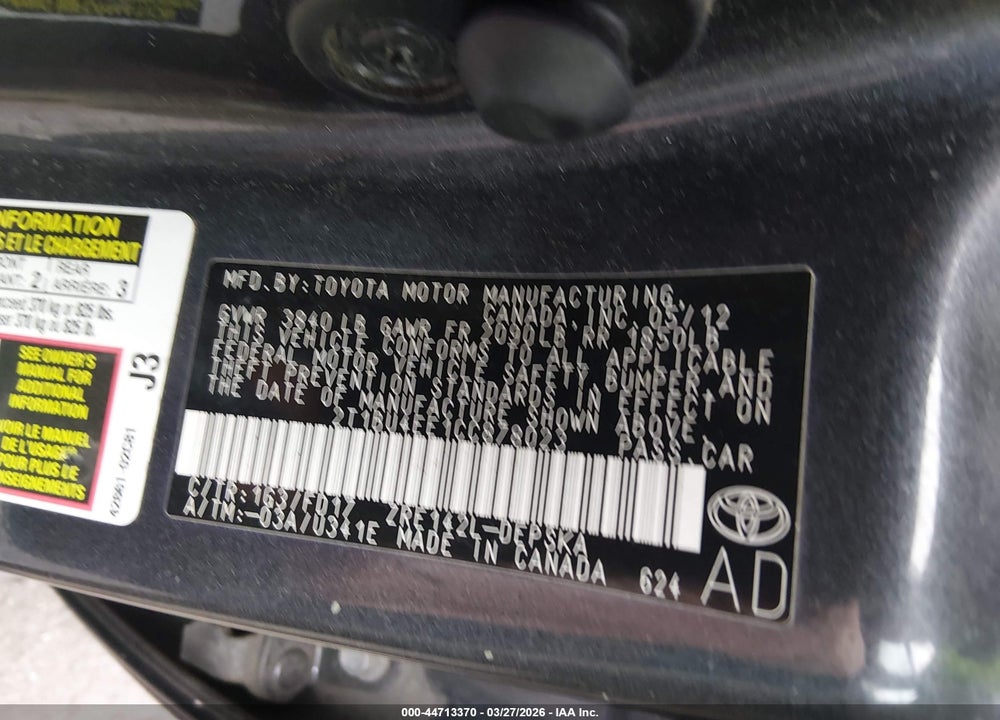 2012 TOYOTA COROLLA S VIN: 2T1BU4EE1CC878023