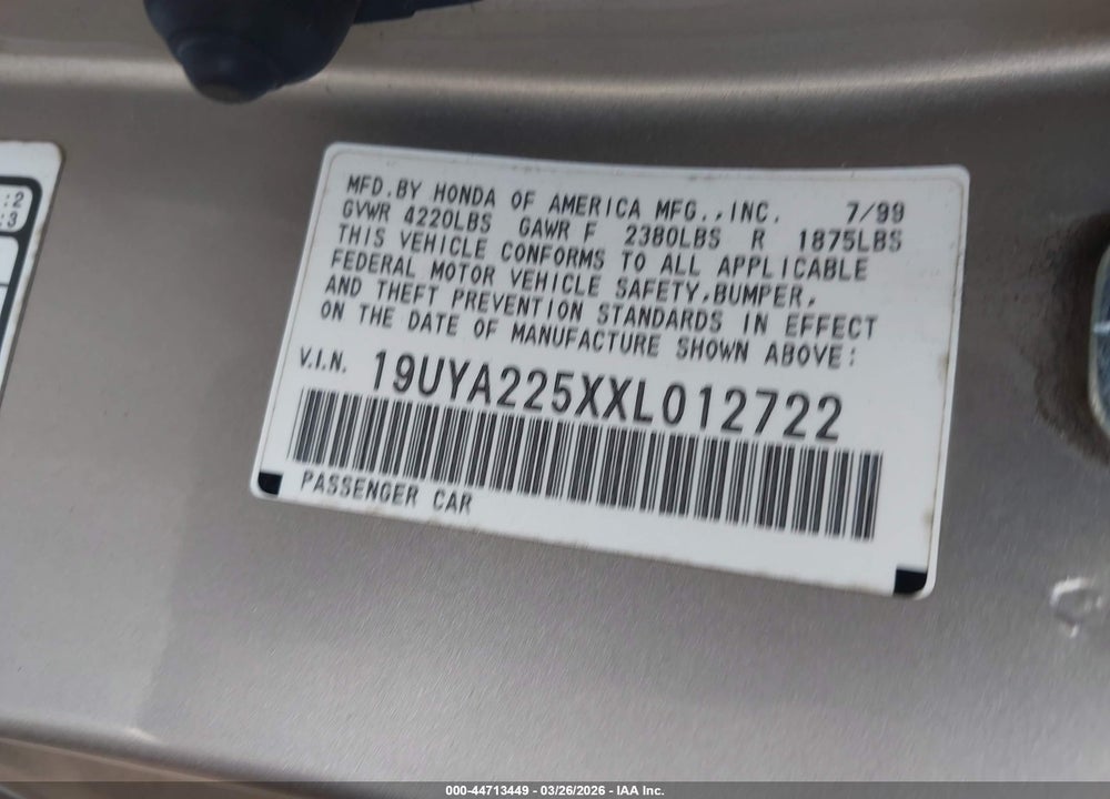 1999 ACURA CL 3.0 VIN: 19UYA225XXL012722