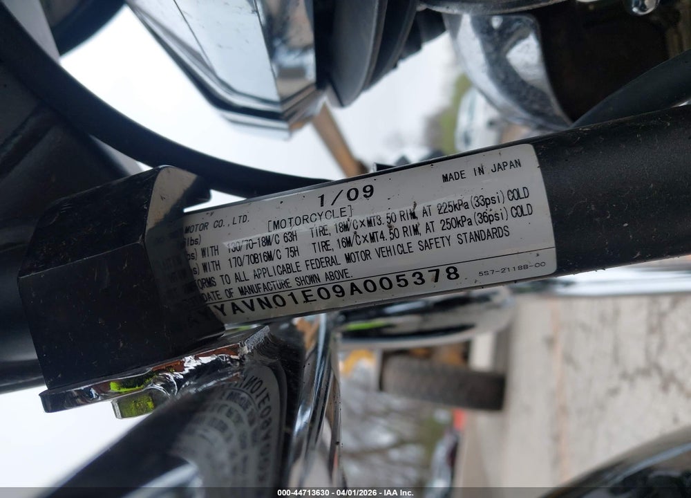 2009 YAMAHA XVS950 A VIN: JYAVN01E09A005378