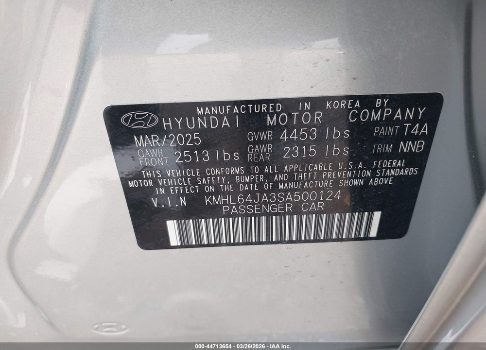 2025 HYUNDAI SONATA SEL VIN: KMHL64JA3SA500124