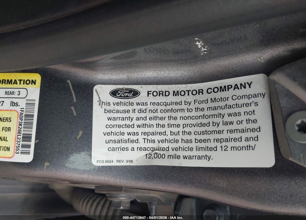 2014 FORD FOCUS VIN: 1FADP3K26EL237553