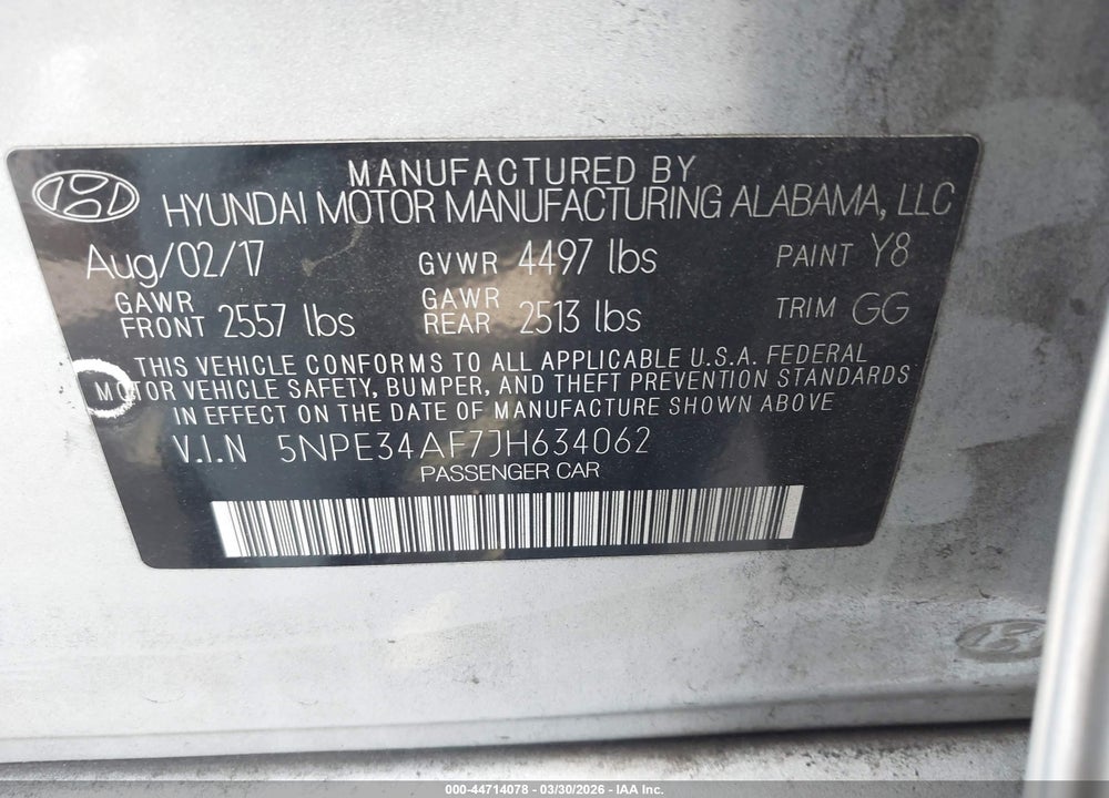 2018 HYUNDAI SONATA SEL VIN: 5NPE34AF7JH634062
