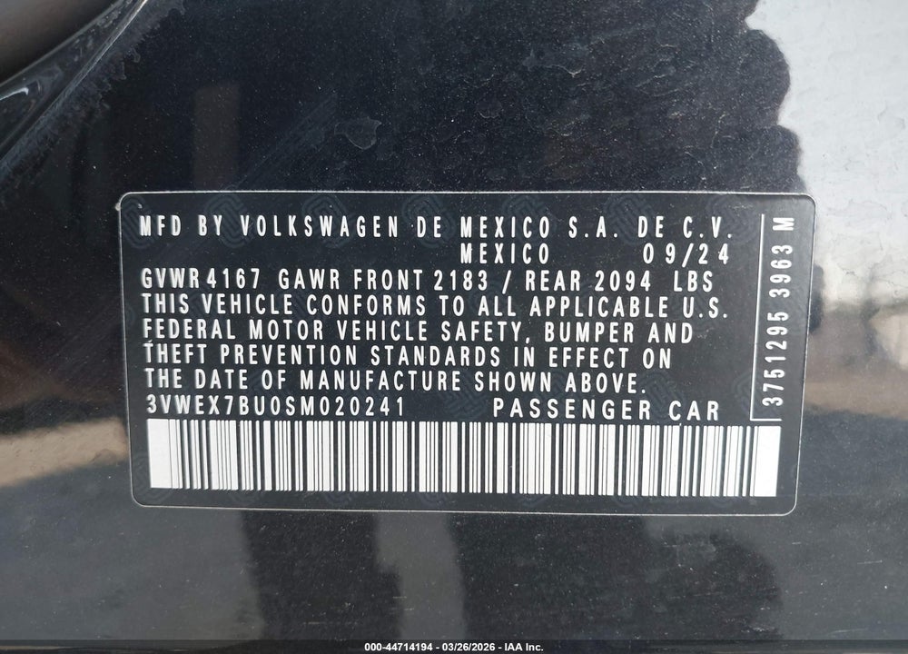 2025 VOLKSWAGEN JETTA 1.5T SE VIN: 3VWEX7BU0SM020241