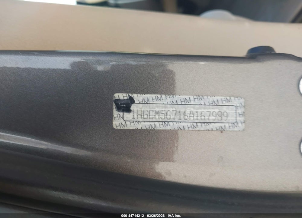 2006 HONDA ACCORD 2.4 EX VIN: 1HGCM56716A167989