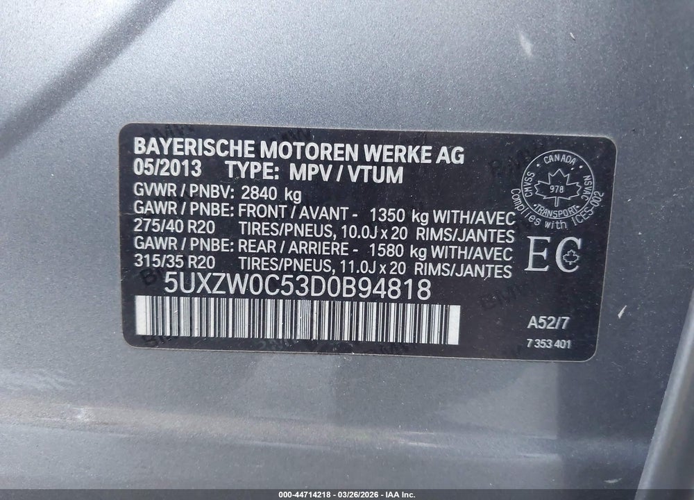 2013 BMW X5 XDRIVE35D VIN: 5UXZW0C53D0B94818