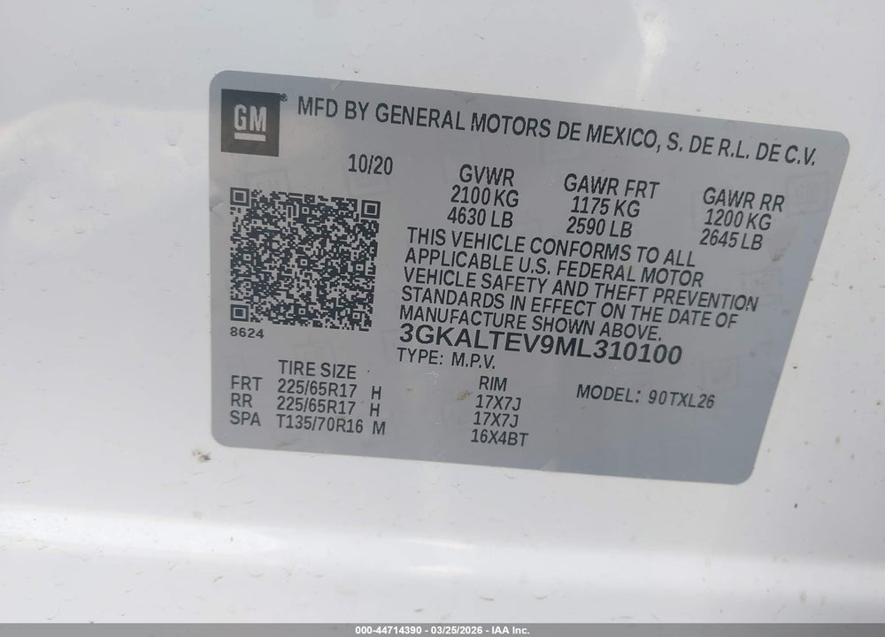 2021 GMC TERRAIN AWD SLE VIN: 3GKALTEV9ML310100